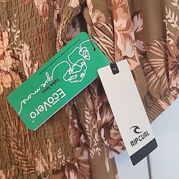 Rip Curl Floral Print Desert Dreams Smocked Poplin Maxi Dress Moss Bronze Size L - Picture 9 of 16